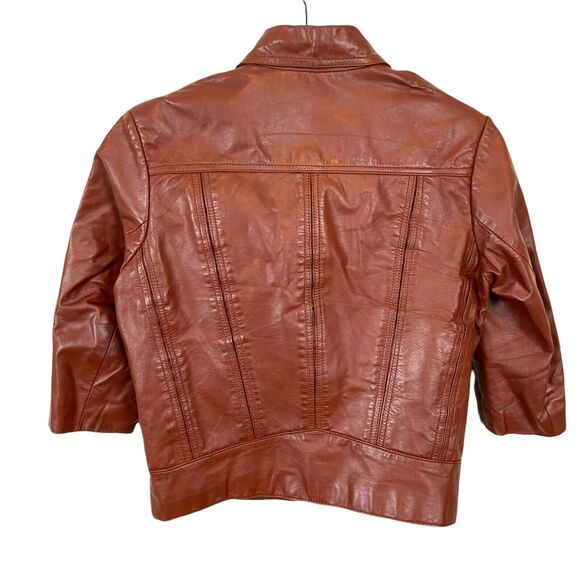 70s Hipster Leather Jacket Vintage Wilsons Womens Brown Genuine 3/4 Sleeve SZ 36 - Picture 2 of 15
